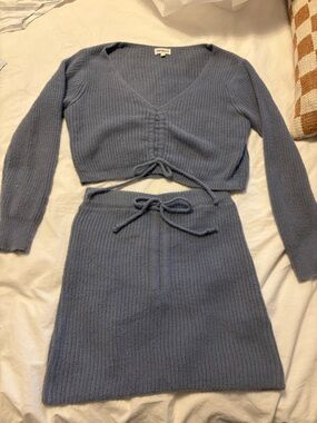 superdown Light Blue Ribbed Knit Mini Skirt Set